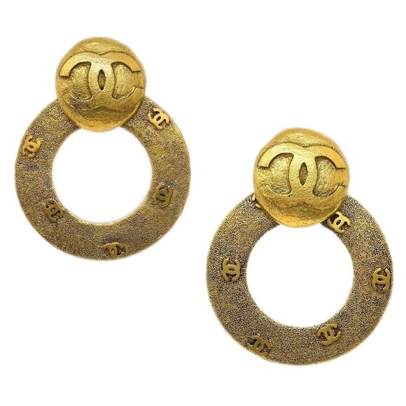 CHANEL Jewelry - Chanel Dangle Hoop Earrings Clip-On Gold 29/2910 194230